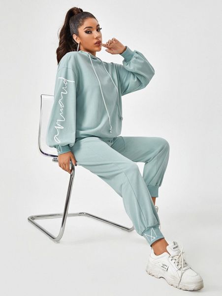 

x armand drop shoulder letter graphic hoodie & sweatpants set g3np#, White