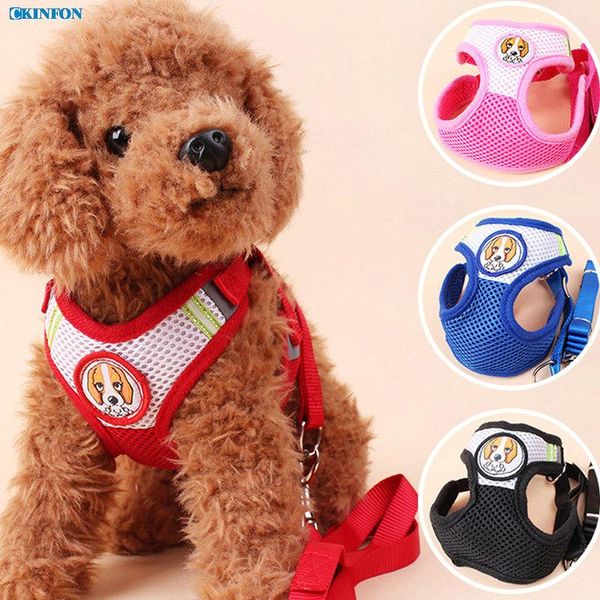 

dog collars & leashes 100pcs/lot puppy breathable mesh standard round pet harness clothing traction set