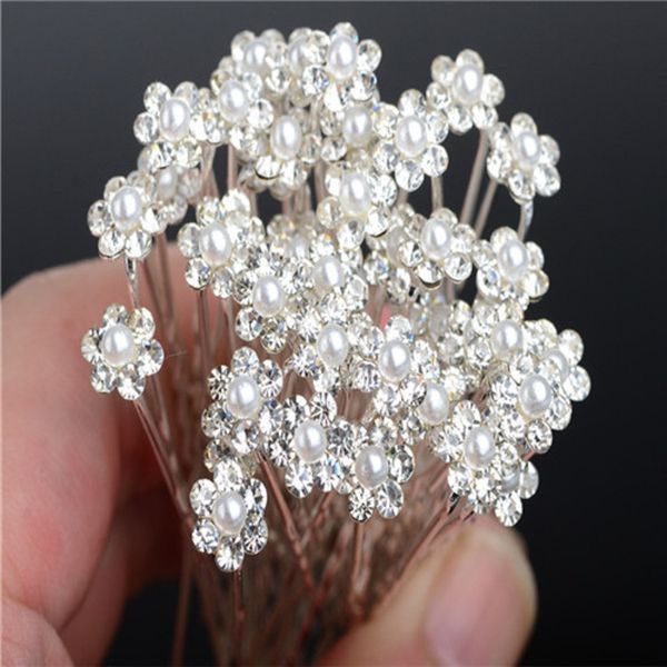 40 PCS başlıkları düğün aksesuarları gelin inci saç tokaları çiçek kristal rhinestone saç pimleri klips nedime kadın saç takılar