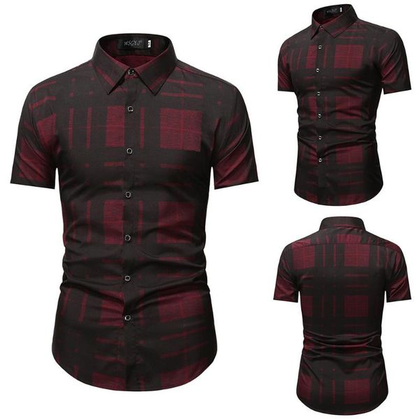 

men's dress shirts 2021 vintage clothing shirt male printing plaid large size loose lapel short sleeve casual business irregular patter, White;black