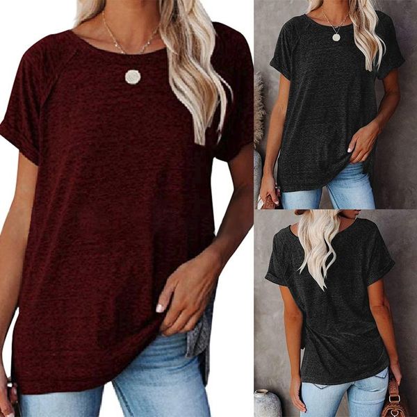 

women's t-shirt round neck stitching solid color loose short-sleeved, White