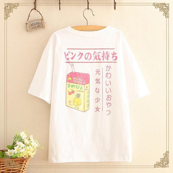 

harajuku lolita lovely sweet girls summer japanese style peach fruit juice print short sleeve t-shirt t shirt tee kawaii cartoon women', White