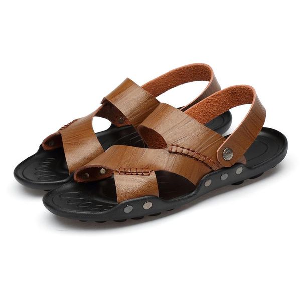 

sandals 2021 summer sandale size sport fashion man homme sandalias uomo da deportivas heren cuero leather roman transpirables mens, Black