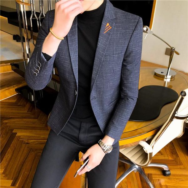 

men's suits & blazers casual suit slim fit korean handsome plaid small coat spring and autumn, White;black