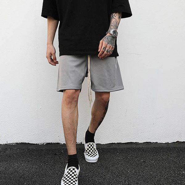 

harajuku gray black mesh track shorts mens summer casual straight oversize knee length pants hip hop loose five point men's, White;black