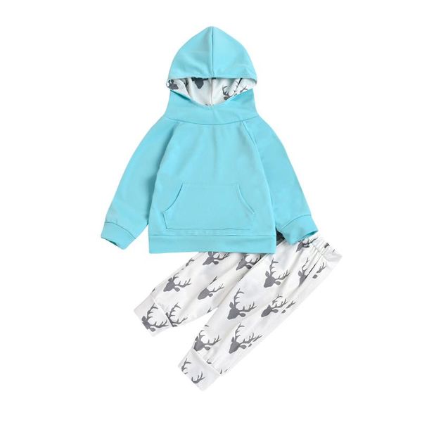 

clothing sets baby fashion 2-piece outfit set long sleeve hoodie+elk print pants for kids boys girls, White