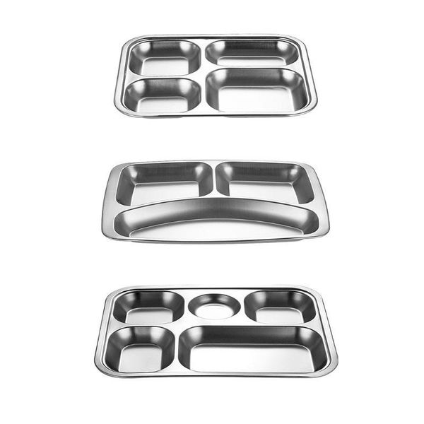 

dinnerware sets stainless steel divided dinner tray lunch container plate for school canteen 3/4/5 section dropship