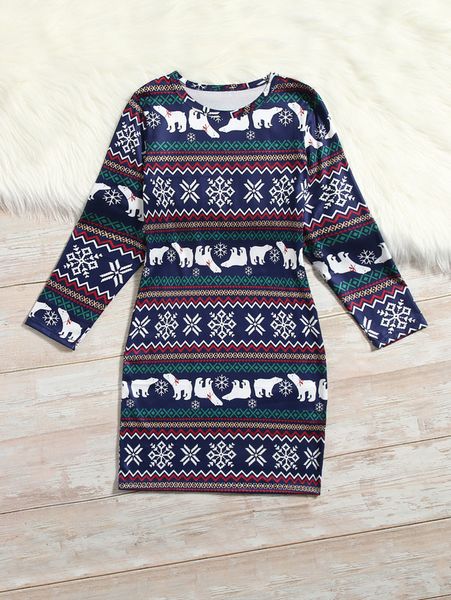 

girls 1pc polar bear and chevron print dress she, Red;yellow