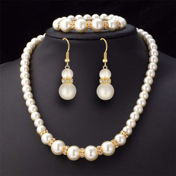

abs pearl set necklace earring bracelet three piece set jewelry, Black