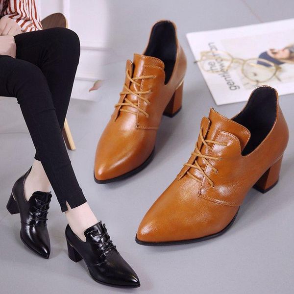 

boots 2021 style shoe womens pointed toe women's chunky heel shoes round heels women, Black