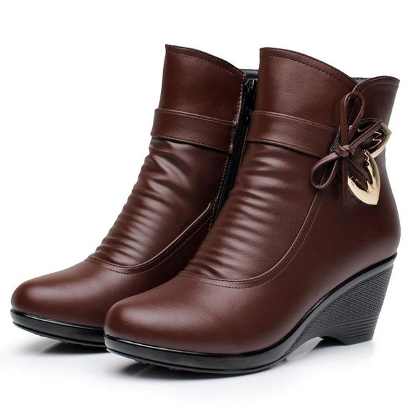 Rutschfeste, bequeme Winter-Schneestiefel für Damen mit Keilabsatz und modischen Schuhen aus echtem Leder für Damen