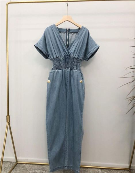 

women's jumpsuits & rompers women denim jumpsuit 2021 female elastic slim waist v-neck arrival, Black;white