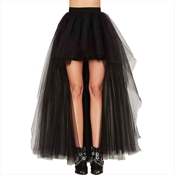 

4 colors fashion long women skirt elegant princess style irregular mesh tutu skirts vintage mini puffy, Black