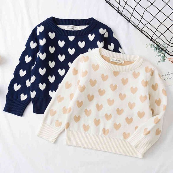 

spring autumn baby boys girls knitted sweaters loving heart pattern kids clothing sweater 210429, Blue