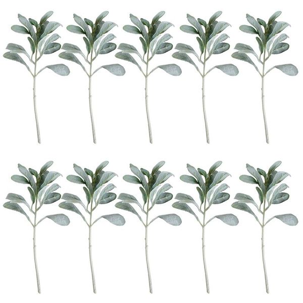 

decorative flowers & wreaths 10 pcs artificial flocked lambs ear leaves dusty miller stems oak lamb's leaf for home wedding diy