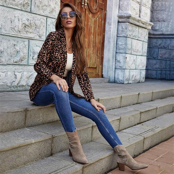 

women's suits & blazers women coats and jackets winter, winter for overcoat, fashion leopard print lapel tie button small suit, White;black