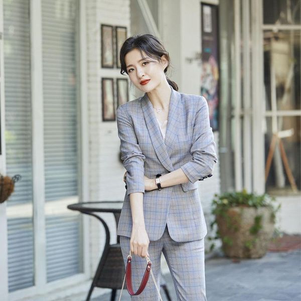 

women's suits & blazers suit 2021 autumn casual fashion temperament slim slimming lattice single-breasted small trousers two-piece, White;black