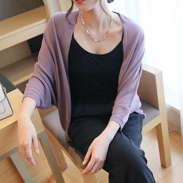 

women's knits & tees women spring summer black white purple knitted sweaters crop cardigan long sleeve v-neck collar mujer coat jumper