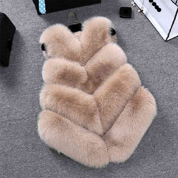 

zadorin luxury faux fur vest women plus size furry short faux fur vests coat fur gilet fourrure autumn winter overcoat 210816, Black