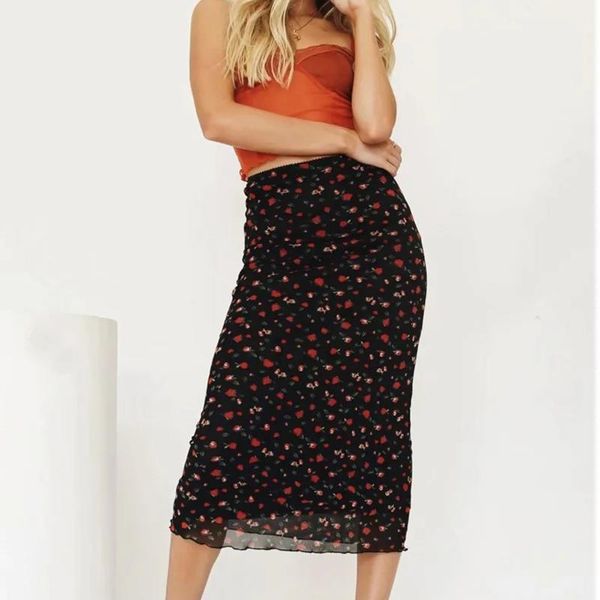 

skirts elegant all over print maxi straight dlbsq051, Black