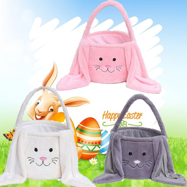 

4 colors easter bunny bucket festive fuzzy long ears rabbit bucket soft furry candy gift tote bag easters eggs handbag
