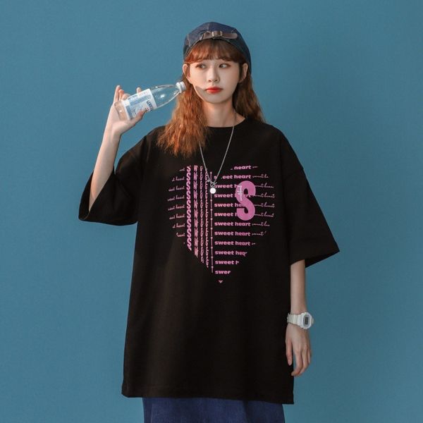 

t shirt 2021 loose print casual short sleeve, White