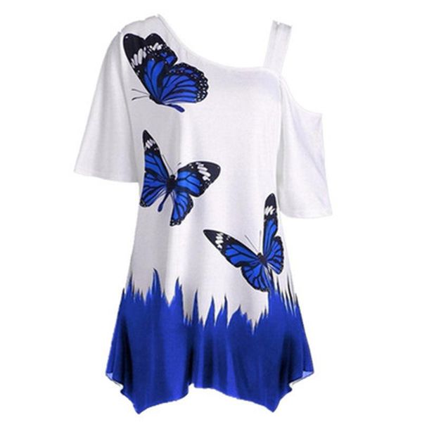 

women's t-shirt 2021 printed butterfly one-shoulder strap top, White