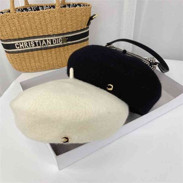 

design small fragrant wind beret female autumn winter wool hat warm and versatile casual literary artistic british painter 70% off, Blue;gray