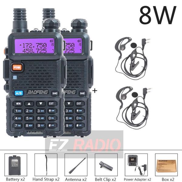 

walkie talkie baofeng uv-5r two way radio 5w 8w 10km 128ch dual vhf/uhf walkie-talkie hunting station uv 5r 1/2pcs