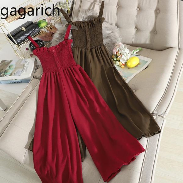 

women's jumpsuits & rompers gagarich women summer strap wide leg pants female korean elegant elastic waist slim ladies chic solid chiff, Black;white