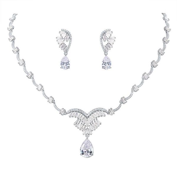 

earrings & necklace weiman jewelry factory outlet sparkly teardrop elegant cubic zirconia luxury wedding bridal and earring set, Silver