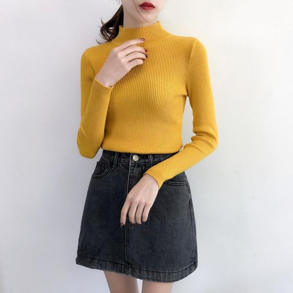 

women's sweaters sweater spring 2021 turtleneck women knitted skinny elastic pullover long sleeve slim jumper femme, White;black