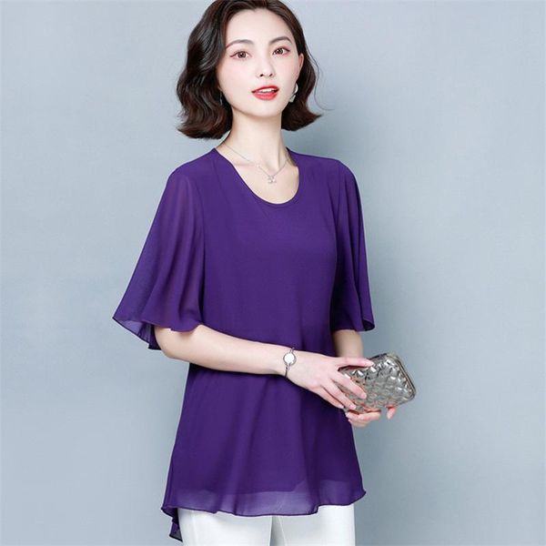 

summer chiffon shirts women half flare sleeve loose casual shirt soft breathable blouse elegant plus size -7xl 8xl women's blouses, White