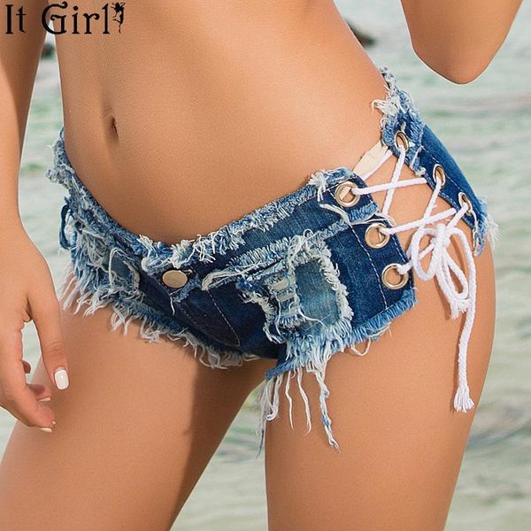 

women's shorts 5 colors lace up cutout pole dance thong bar women jeans denim micro ultra low rise waist clubwear summer z105, White;black