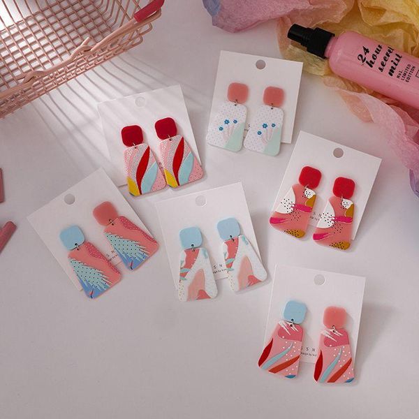 

stud big trapezoidal earrings girls style colorful acrylic pink red plant flowers ear jewelry gift for women wholesale, Golden;silver