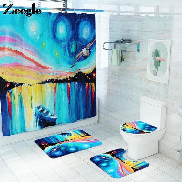 

bath mat bathroom carpet rug and waterproof shower curtain set home decor toilet non-slip foot seat cover mats