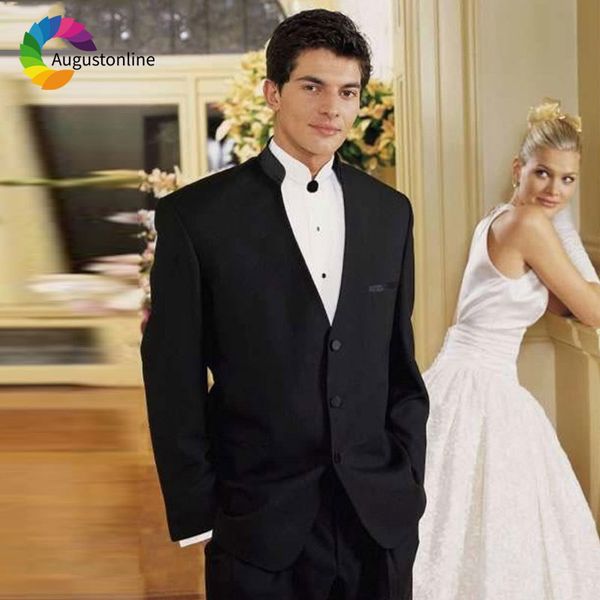 

men's suits & blazers stand lapel black men for wedding with pants smart casual man jacket 2 pieces slim fit groom tuxedo ht0, White;black