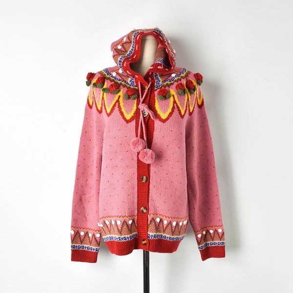

wool european and american winter new hand crochet furry ball flower christmas hooded knitted cardigan sweater ladies z81222, Black