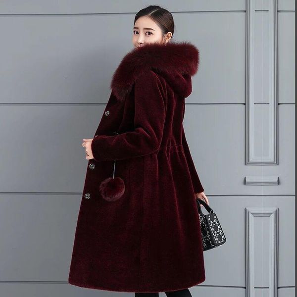 

women's fur & faux long coat mid-length trim hooded wool winter women furry womens black 528t