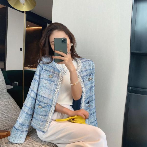

winter female o-neck long sleeve woolen coat multi-pocket plaid straight casual open stitch 2xg7 women's wool & blends, Black