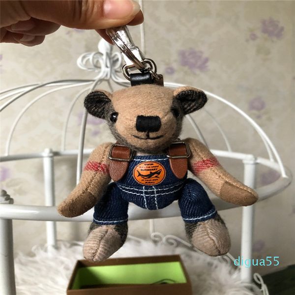

wholesale-bear pendant teddy bear new denim straps bear leather cashmere plaid bear book ladies bag pendant, Silver