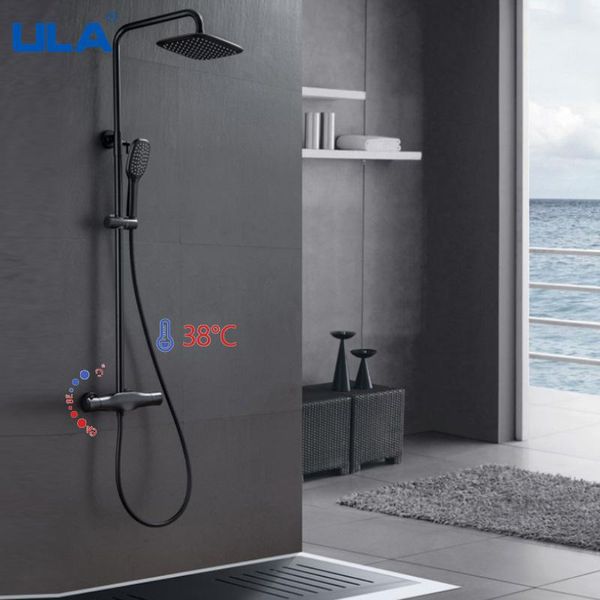 

thermostatic shower faucet black rainfall brass mixer tap bathtub bath system bathroom sets