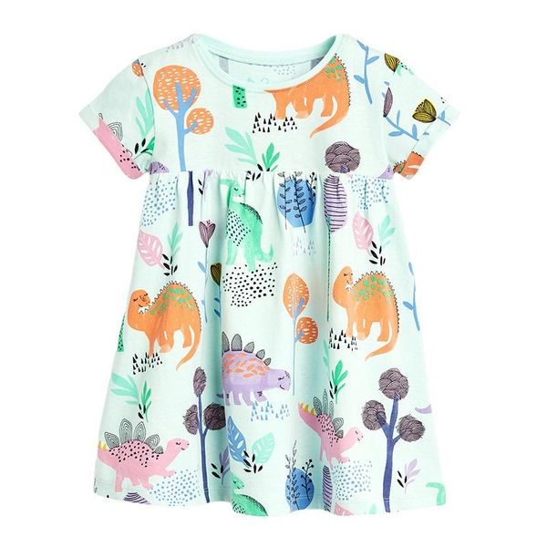 

girl's dresses kids frocks 2021 summer baby girls clothes brand dress toddler cotton dot dinosaul print animal for 2-7 years, Red;yellow