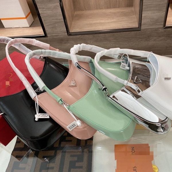 

liu wen's same p family 2021 new hobo underarm bag, bright leather, retro one shoulder portable mirror triangle zlyluxury storage bags
