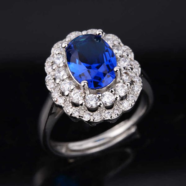 

new high-end luxury oval simulated blue open ring women's group set zircon ring accessories, Golden;silver