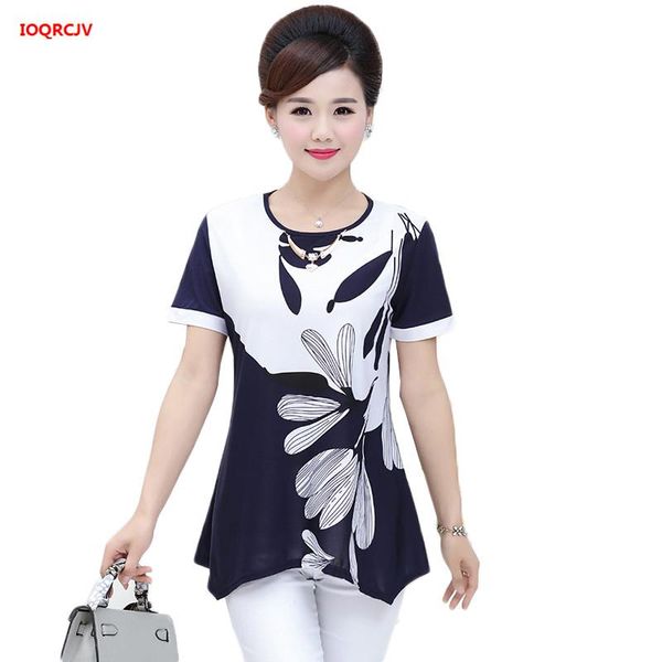 

women's blouses & shirts xl-4xl plus size flower print chiffon women summer fashion mother clothing short sleeve casual slim pullover, White