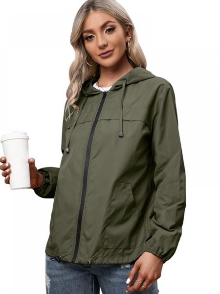 Damen Trenchcoats Damen Leichte Regen-Windjacke mit Kapuze Blauer Regenmantel Wasserdichter Mantel JIUY1