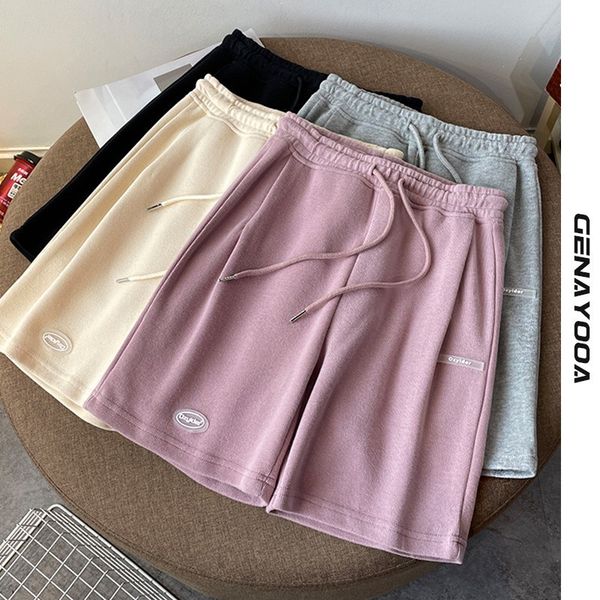 

genayooa summer high elastic waist feminino korean style fitness cotton women shorts ladies 210417, White;black