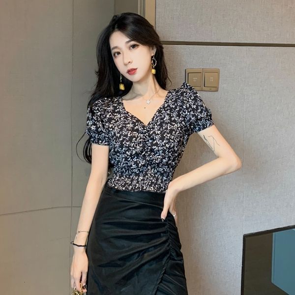 

dress women korean fashion woman waist sleeve floral short shirt womens and blouses, White