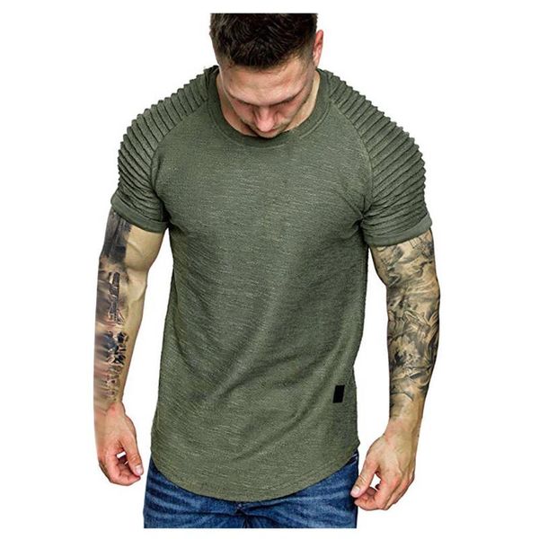 

men's t-shirts summer muscle army streetwear pleated wrinkled slim fit o neck short sleeve solid casual shirts basic, White;black